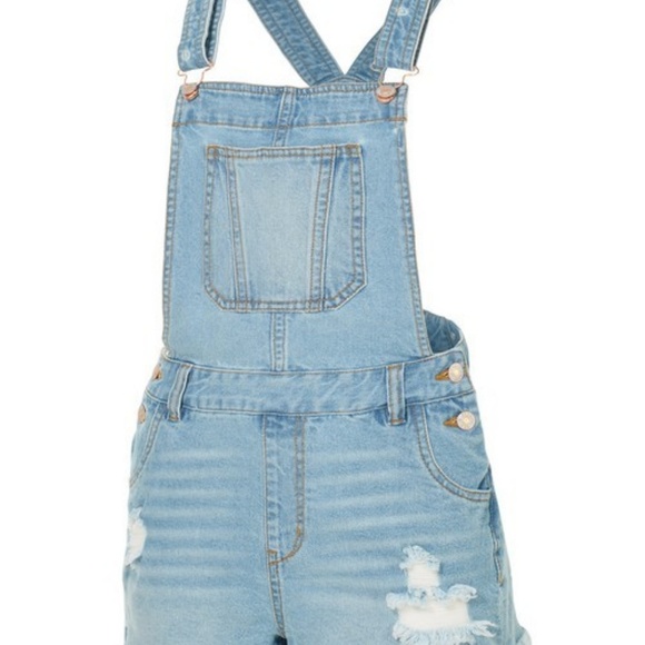 distressed Ripped Frayed hem denim overall shorts - Picture 8 of 8